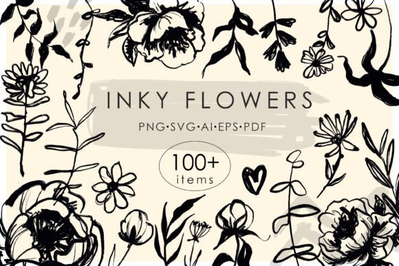 Download Ink Flowers Line Art SVG Bundle - Flower Collection