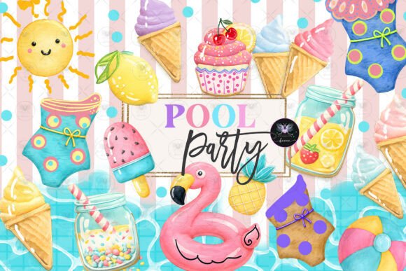 Download Summer Pool Party Clipart Watercolor - Premium Resources