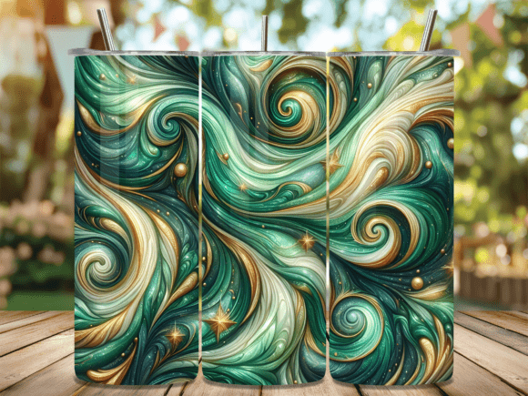 Download Emerald Gold Abstract Swirl Tumbler Wrap - Gold Collection