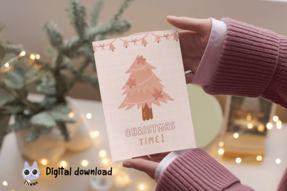Download Pink Christmas Card Retro Print Template - Retro Collection