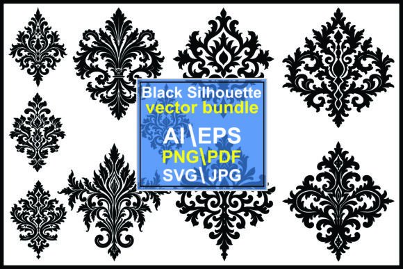 Download Set of Black Ornate Damask Pattern - Pattern Collection