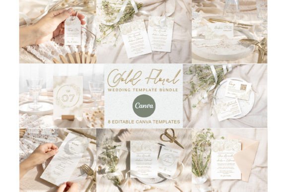 Download Gold Floral Wedding Invitation Bundle - Gold Collection