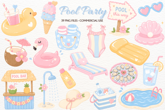 Download Pastel Summer Pool Party Clipart Beach - Premium Bundle
