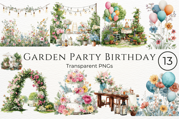 Download Garden Party Birthday Watercolor Clipart - Party Collection