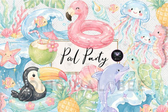Download Summer Pool Party Clipart Watercolor - Premium Resources