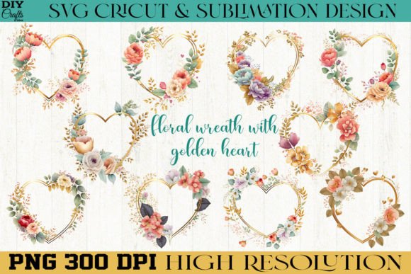 Download Floral Wreath with Golden Heart Bundle - Gold Collection