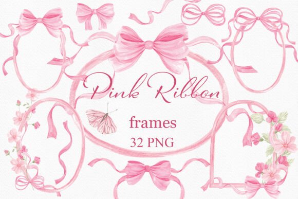 Download Watercolor Pink Ribbon Flower Frames - Flower Collection
